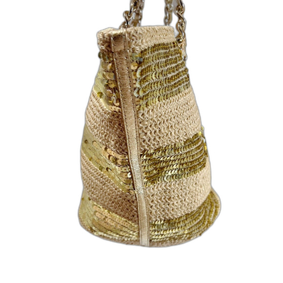 Kate Spade Woven Tote Bag Gold Sequins Summer Bag Beach Tote Shoulder Bag - Picture 3 of 9
